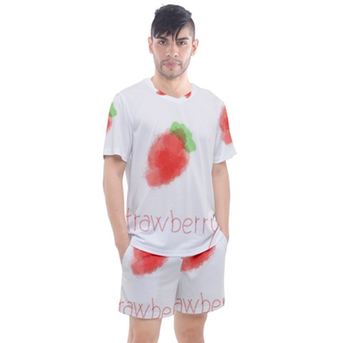 Strawbery Fruit Watercolor Painted Men s Mesh Tee And Shorts Set by Mariart