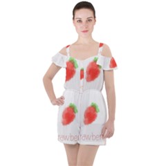 Strawbery Fruit Watercolor Painted Ruffle Cut Out Chiffon Playsuit by Mariart