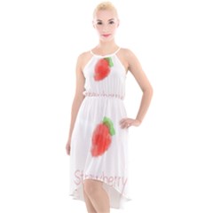 Strawbery Fruit Watercolor Painted High-low Halter Chiffon Dress 