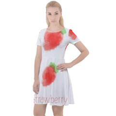 Strawbery Fruit Watercolor Painted Cap Sleeve Velour Dress 