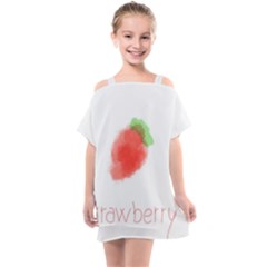 Strawbery Fruit Watercolor Painted Kids  One Piece Chiffon Dress by Mariart