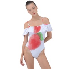 Strawbery Fruit Watercolor Painted Frill Detail One Piece Swimsuit