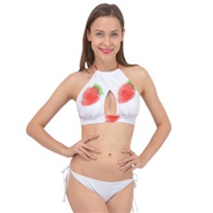 Strawbery Fruit Watercolor Painted Cross Front Halter Bikini Top