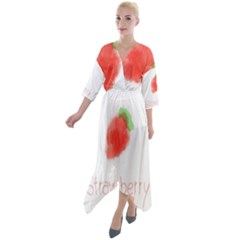 Strawbery Fruit Watercolor Painted Quarter Sleeve Wrap Front Maxi Dress