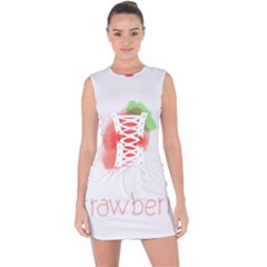 Strawbery Fruit Watercolor Painted Lace Up Front Bodycon Dress by Mariart