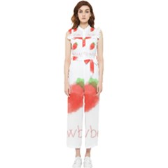 Strawbery Fruit Watercolor Painted Women s Frill Top Jumpsuit by Mariart