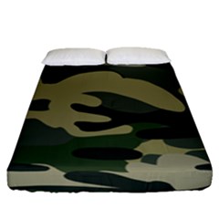 Green Military Camouflage Pattern Fitted Sheet (queen Size) by fashionpod