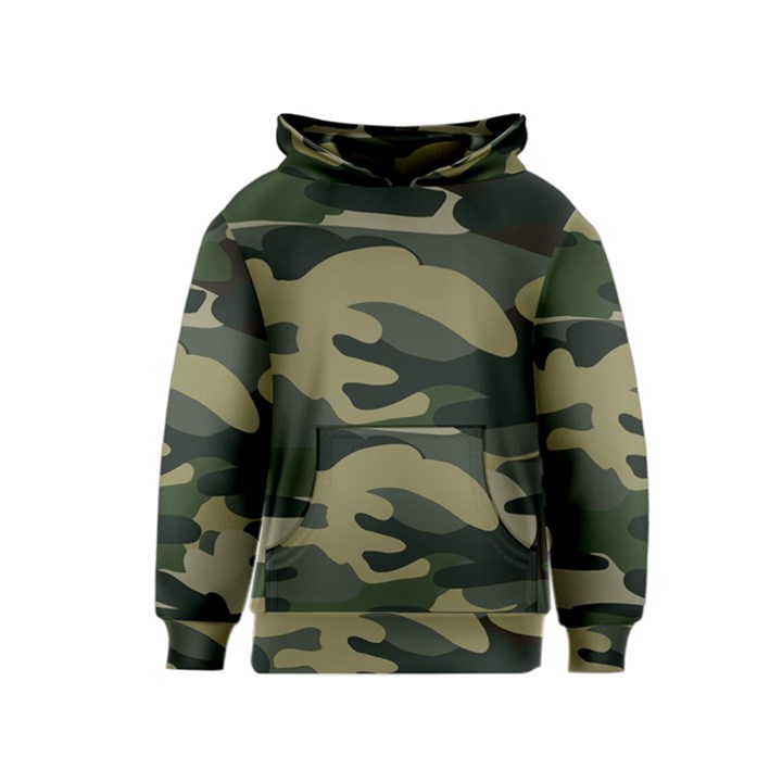 Green Military Camouflage Pattern Kids  Pullover Hoodie