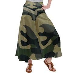 Green Military Camouflage Pattern Satin Palazzo Pants by fashionpod