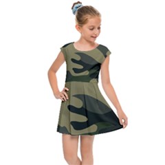 Green Military Camouflage Pattern Kids  Cap Sleeve Dress by fashionpod