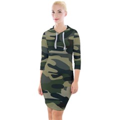 Green Military Camouflage Pattern Quarter Sleeve Hood Bodycon Dress by fashionpod