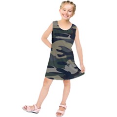 Green Military Camouflage Pattern Kids  Tunic Dress