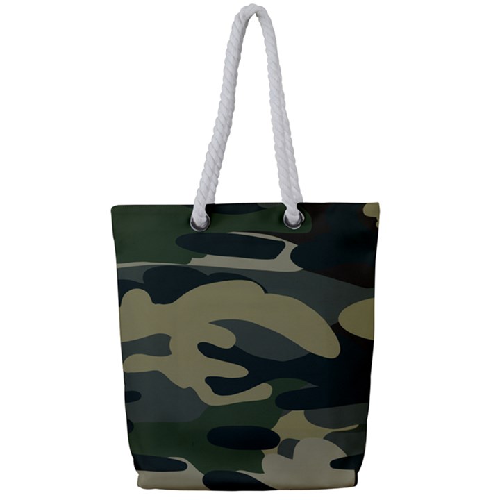 Green Military Camouflage Pattern Full Print Rope Handle Tote (Small)