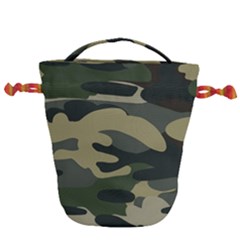 Green Military Camouflage Pattern Drawstring Bucket Bag by fashionpod