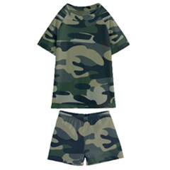 Green Military Camouflage Pattern Kids  Swim Tee And Shorts Set by fashionpod