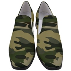 Green Military Camouflage Pattern Women Slip On Heel Loafers by fashionpod