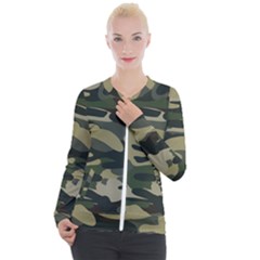 Green Military Camouflage Pattern Casual Zip Up Jacket by fashionpod