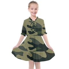 Green Military Camouflage Pattern Kids  All Frills Chiffon Dress by fashionpod