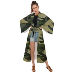 Green Military Camouflage Pattern Maxi Kimono by fashionpod