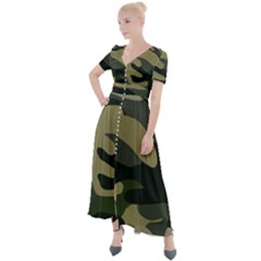 Green Military Camouflage Pattern Button Up Short Sleeve Maxi Dress by fashionpod