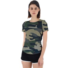 Green Military Camouflage Pattern Back Cut Out Sport Tee by fashionpod