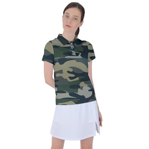 Green Military Camouflage Pattern Women s Polo Tee by fashionpod