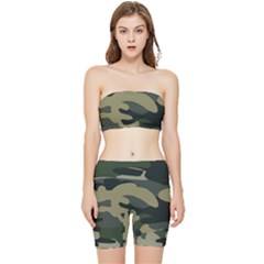 Green Military Camouflage Pattern Stretch Shorts And Tube Top Set by fashionpod