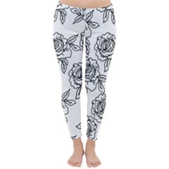 Line Art Black And White Rose Classic Winter Leggings