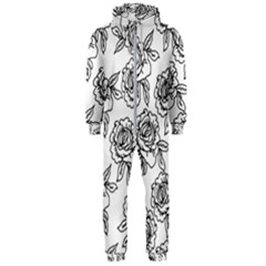 Line Art Black And White Rose Hooded Jumpsuit (men)  by MintanArt