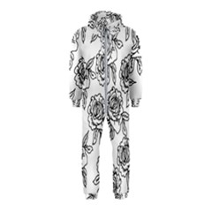 Line Art Black And White Rose Hooded Jumpsuit (kids)