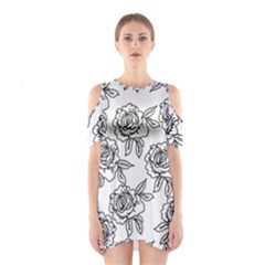 Line Art Black And White Rose Shoulder Cutout One Piece Dress by MintanArt