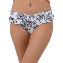 Line Art Black And White Rose Frill Bikini Bottom by MintanArt