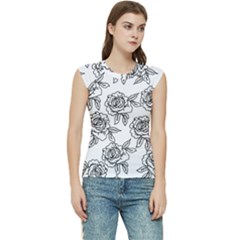 Line Art Black And White Rose Women s Raglan Cap Sleeve Tee by MintanArt