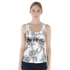 Line Art Black And White Rose Racer Back Sports Top by MintanArt