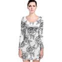 Line Art Black And White Rose Long Sleeve Velvet Bodycon Dress View1