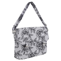 Line Art Black And White Rose Buckle Messenger Bag by MintanArt