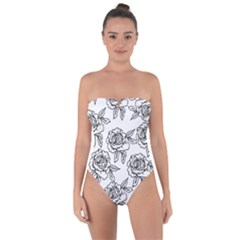 Line Art Black And White Rose Tie Back One Piece Swimsuit