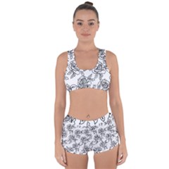 Line Art Black And White Rose Racerback Boyleg Bikini Set by MintanArt