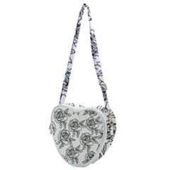 Line Art Black And White Rose Heart Shoulder Bag by MintanArt