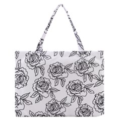 Line Art Black And White Rose Zipper Medium Tote Bag