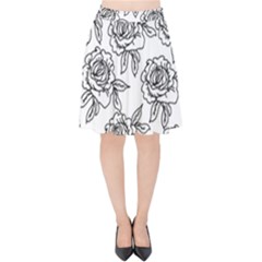 Line Art Black And White Rose Velvet High Waist Skirt by MintanArt