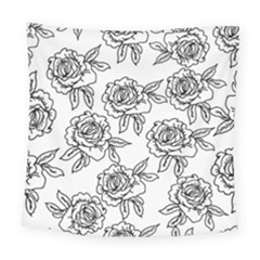 Line Art Black And White Rose Square Tapestry (large)