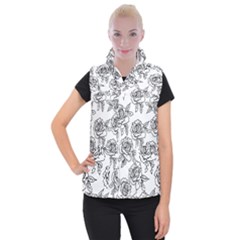 Line Art Black And White Rose Women s Button Up Vest