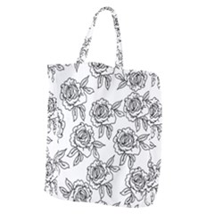 Line Art Black And White Rose Giant Grocery Tote by MintanArt