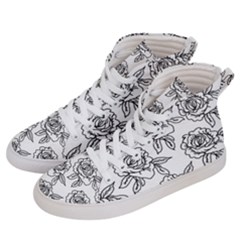 Line Art Black And White Rose Women s Hi-top Skate Sneakers by MintanArt