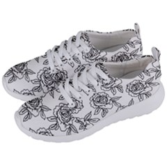 Line Art Black And White Rose Men s Lightweight Sports Shoes by MintanArt