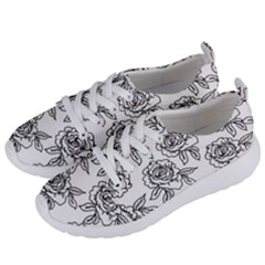 Line Art Black And White Rose Women s Lightweight Sports Shoes by MintanArt