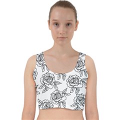 Line Art Black And White Rose Velvet Racer Back Crop Top by MintanArt