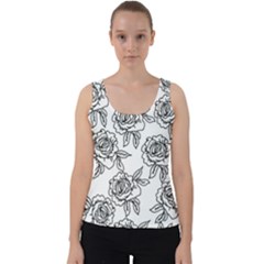 Line Art Black And White Rose Velvet Tank Top by MintanArt