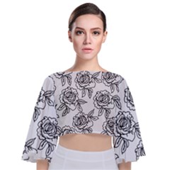 Line Art Black And White Rose Tie Back Butterfly Sleeve Chiffon Top by MintanArt